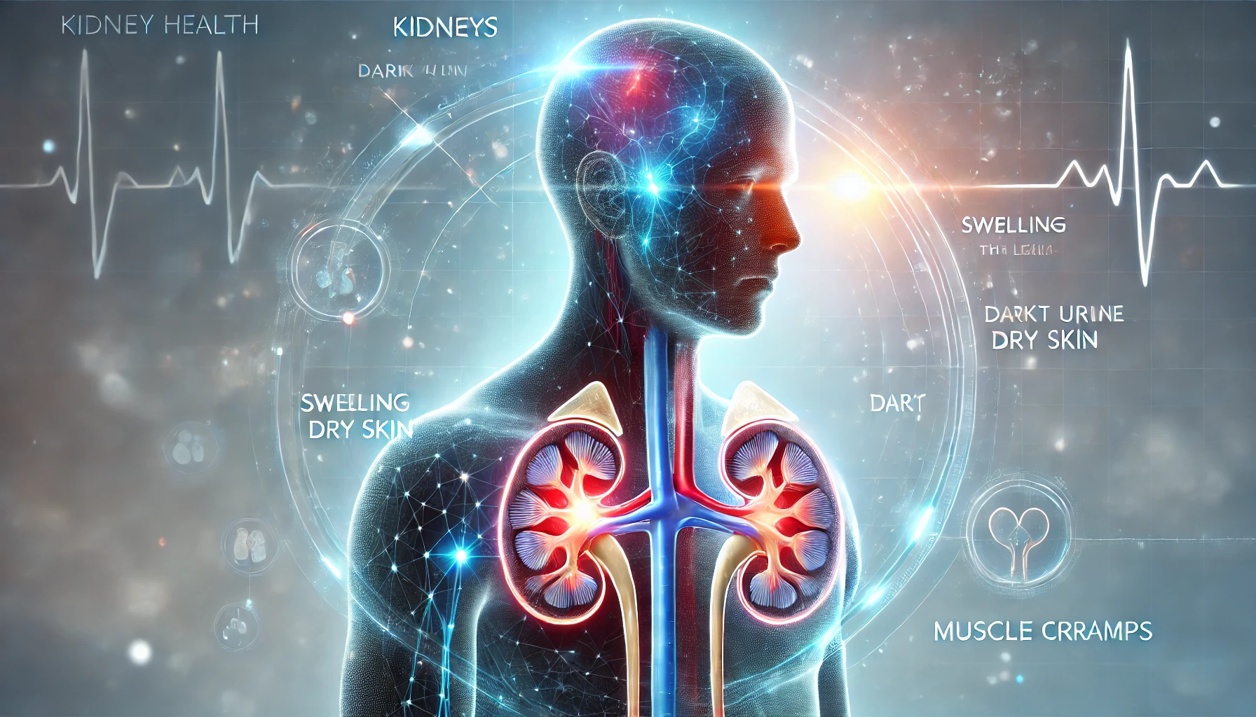 dall·e 2025 02 19 10.43.41 a futuristic medical illustration of kidney health, featuring a glowing human silhouette with highlighted kidneys. the kidneys are encased in a hologr